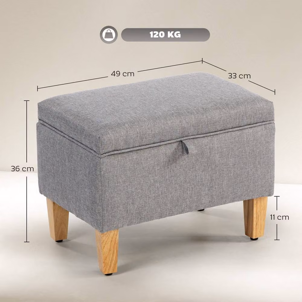 Wyld Haus Tonale Compact Linen Storage Ottoman in Light Grey with Natural Wooden Legs, W: 76.7 cm, D: 36 cm, H: 33 cm – 3