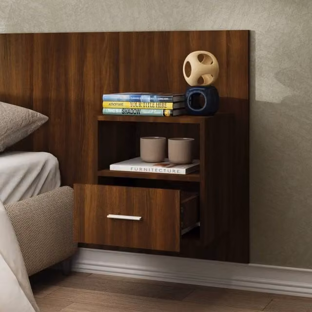 Berkfield Home Wall-mounted Bedside Cabinet, Brown Oak, W/D/H: 80 x 32.5 x 48.5 cm