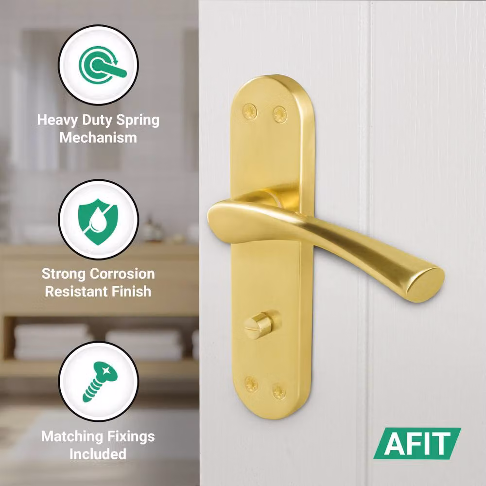 AFIT Satin Brass Twist Bathroom Handle WC Privacy Set in Gold, 1 Pair, W/D/H: 15.0 x 15.0 x 1.75 cm – 2