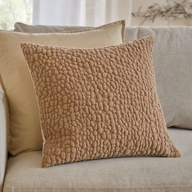 Make It A Home Pebble Textured Chenille Square Cushion in Beige with Feather Filling