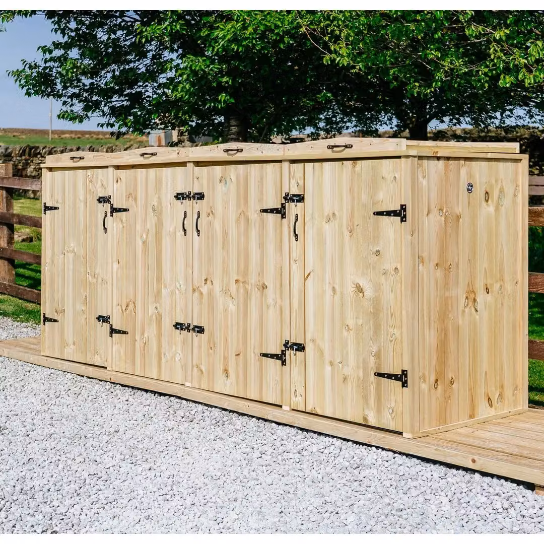 Buttercup Farm Chatburn Brown Wooden Bin Store with Shelving, Fits 1x 180L/240L Wheelie Bins and 6x Boxes, W/D/H: 120 x 80.4 x 123 cm – 3