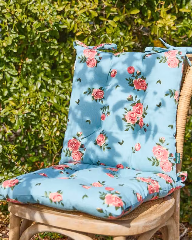 Dibor Set of 4 Floral Blue and Pink Quilted Outdoor Garden Chair Seat Cushions, W/D: 40 x 40 cm – 2