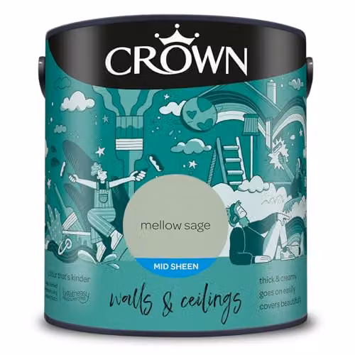 Crown Mellow Sage Mid Sheen Emulsion for Walls and Ceilings, 2.5 l, Green – 1