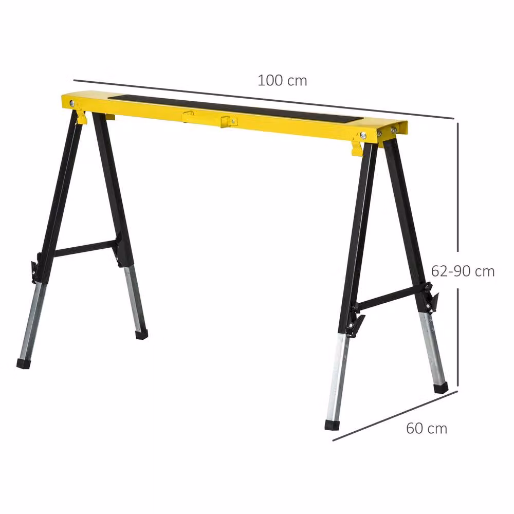 STILVORA Twin Pack of Yellow Steel Folding Saw Horses with Adjustable Height – 3