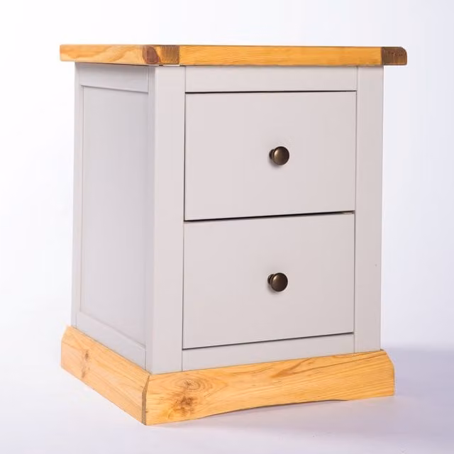 Cabinet Bits Bomporto 2 Drawer Bedside Cabinet in Light Grey with Gold Details