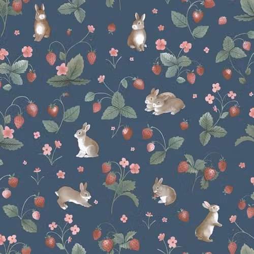 Holden Decor Storybook Bunnies & Berries Nature Inspired Wallpaper in Navy Blue
