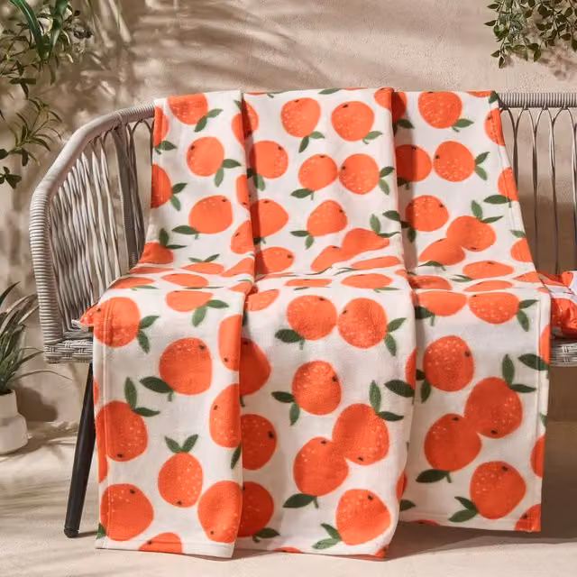 OHS Orange Floral Print Fleece Throw
