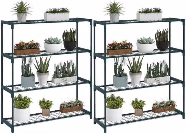 KORVIXA 4-Tier Metal Planter Holder Display Rack in Green, H 107 x W 89 x D 22 cm – 1