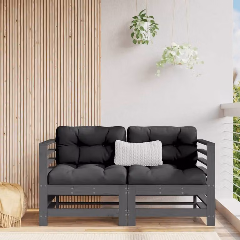 Berkfield Home Beautiful L-Shape Corner Garden Sofa Set in Grey with Cushions and Solid Pine Wood Frame