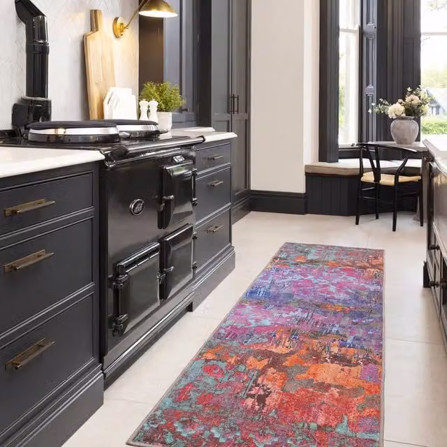 Kukoon Pink and Multicolour Abstract Washable Long Hallway Runner Rug, W/D/H: 60 x 240 cm – 1