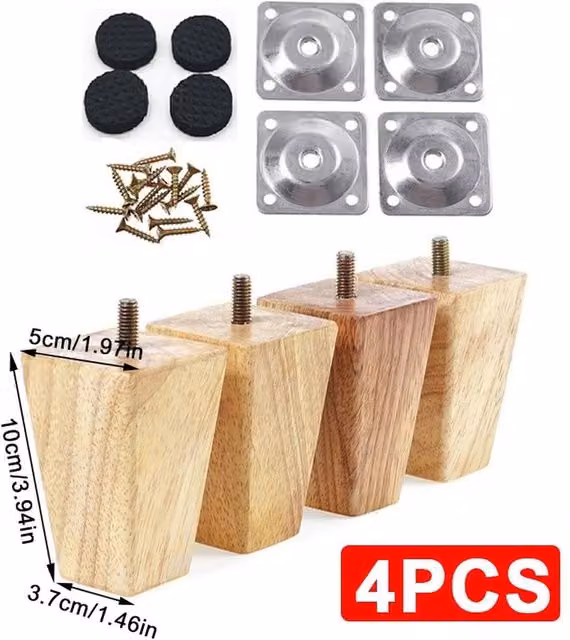 SPETLEK Set of 4 Natural Wooden Square Tapered Furniture Legs, Height: 10 cm – 1
