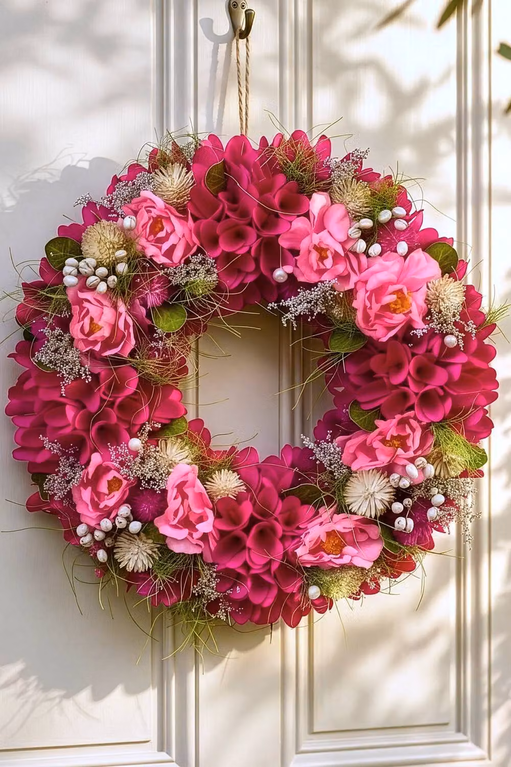Dibor Pink Floral Summer and Spring Door Wreath, Diameter: 32 cm – 3