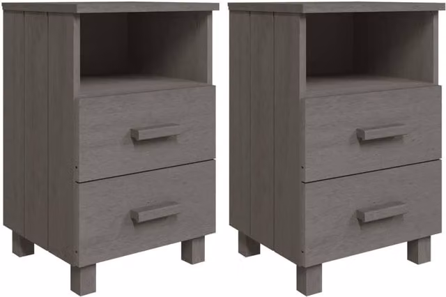 Berkfield Home HAMAR Bedside Cabinets, 2 Pack, Light Grey Solid Pine Wood, W/D/H: 40 x 35 x 62 cm – 1