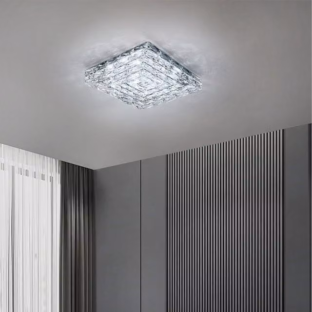 Komore Square Crystal Covered LED Ceiling Light in Silver and Transparent