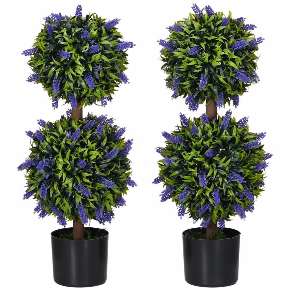 Wyld Haus Vevayo Set of 2 Artificial Lavender Ball Trees in Green Decorative Pots – 2