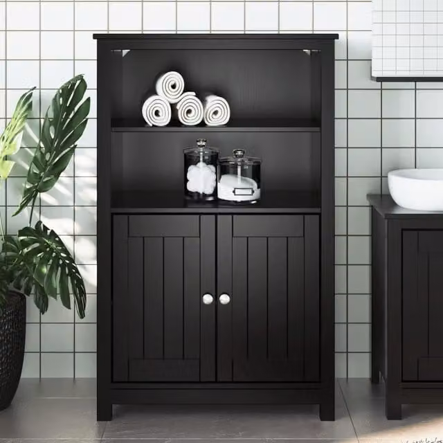 Berkfield Home BERG Black Rustic Solid Wood Pine Bathroom Cabinet, W/D/H: 69.5 x 34 x 110 cm