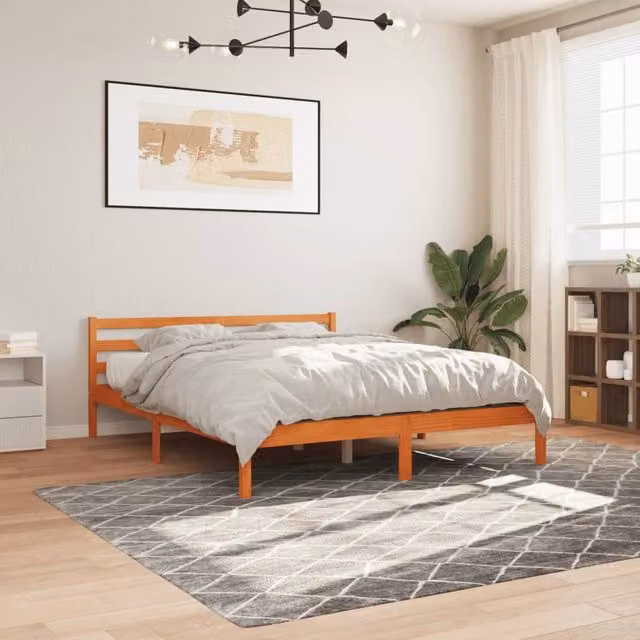 Berkfield Home Solid Wood Pine Bed Frame in Waxed Brown, 200 x 200 cm