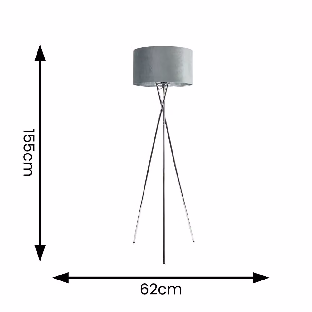 ValueLights Camden Grey Velvet and Chrome Tripod Floor Lamp with Bulb – 2