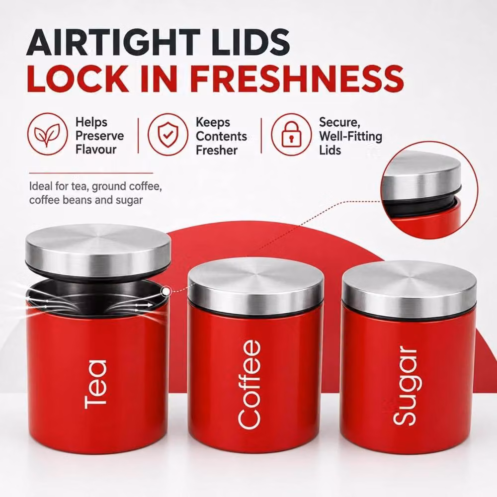 MANTRARAJ 4-Piece Red Kitchen Storage Set with Airtight Lids, Bread Bin and Canister Jars – 3