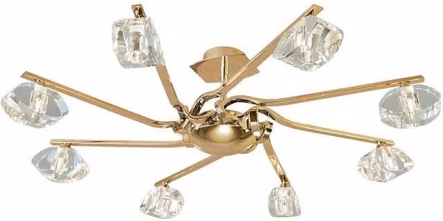 Netlighting Alfa Semi Flush Ceiling Light with 8 G9 Crystal Shades in Gold/Brass