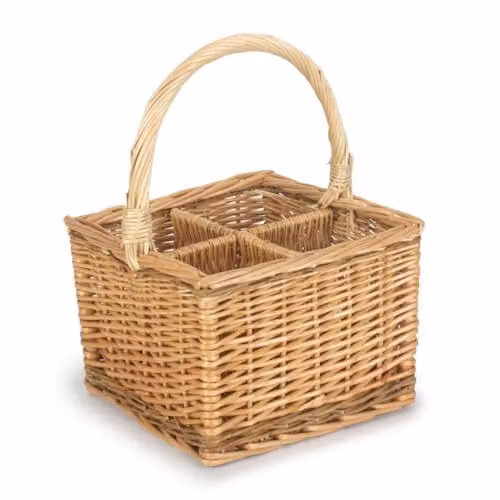 Red Hamper 2 Tone Steamed Wicker 4 Bottle Carrier in Red and Brown