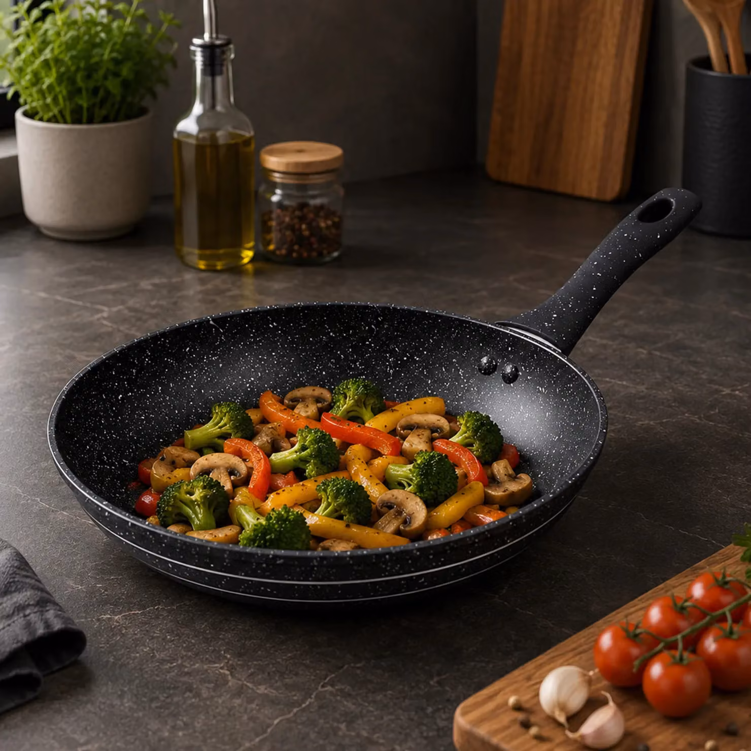 Royalford Non-Stick Frying Pan with Durable Granite Coating, Black, Diameter: 32 cm – 2
