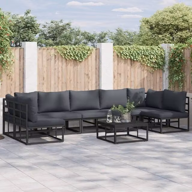 Berkfield Home 7 Piece Black Aluminium Garden Sofa Set with UV-Resistant Upholstered Cushions, W/D/H: 353 x 141.5 x 71 cm – 1