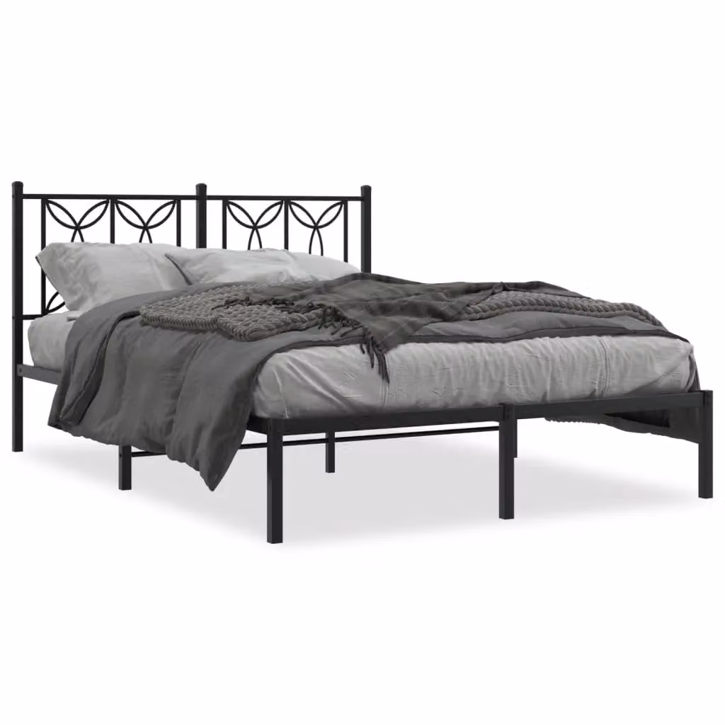 Berkfield Home Metal Bed Frame with Headboard, Black, W: 140 cm, L: 190 cm – 2