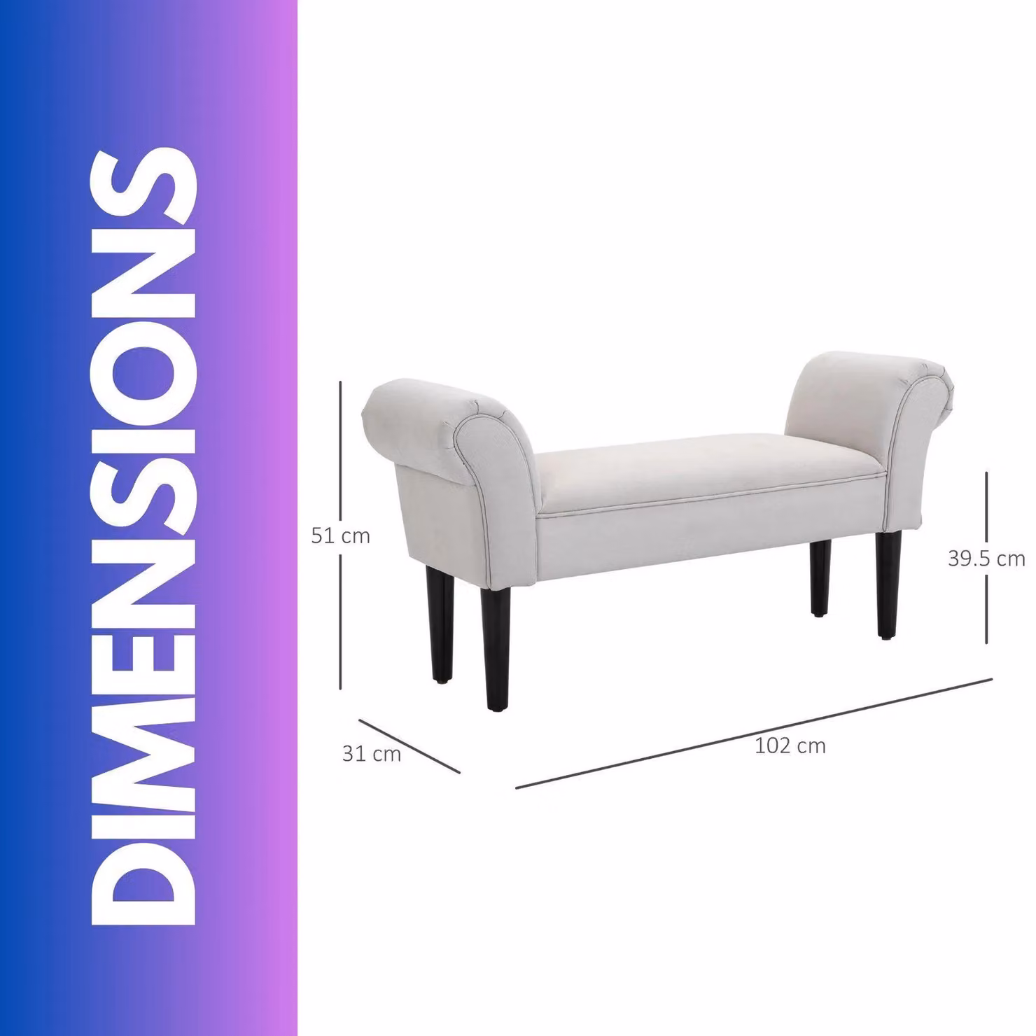 FURNOS Grey Fabric Wooden Chaise Lounge Bed End Bench with Armrests W/D/H: 130 x 51 x 36 cm – 3