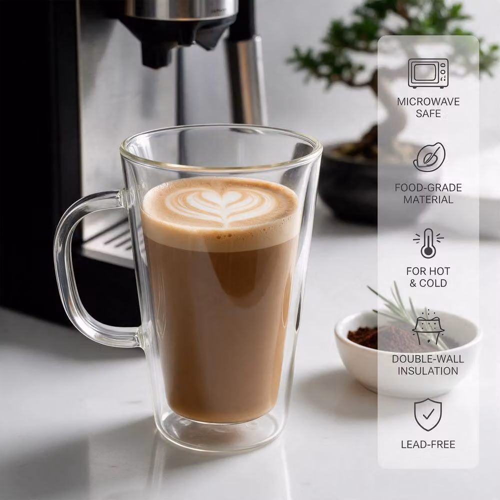 Crystals Set of 2 Double Wall Glass Mugs, 450 ml, Clear – 3