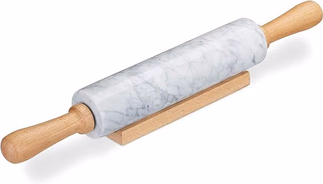 MantraRaj White Marble Round Rolling Pin with Wooden Stand
