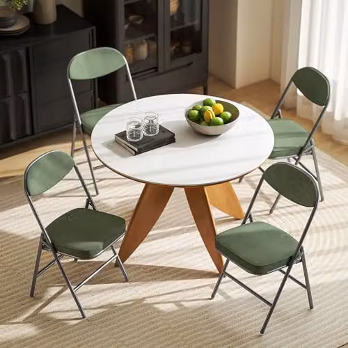HOMCOM Set of 4 Stackable Folding Chairs with Fabric Padded Seats and Metal Frame in Green – 6
