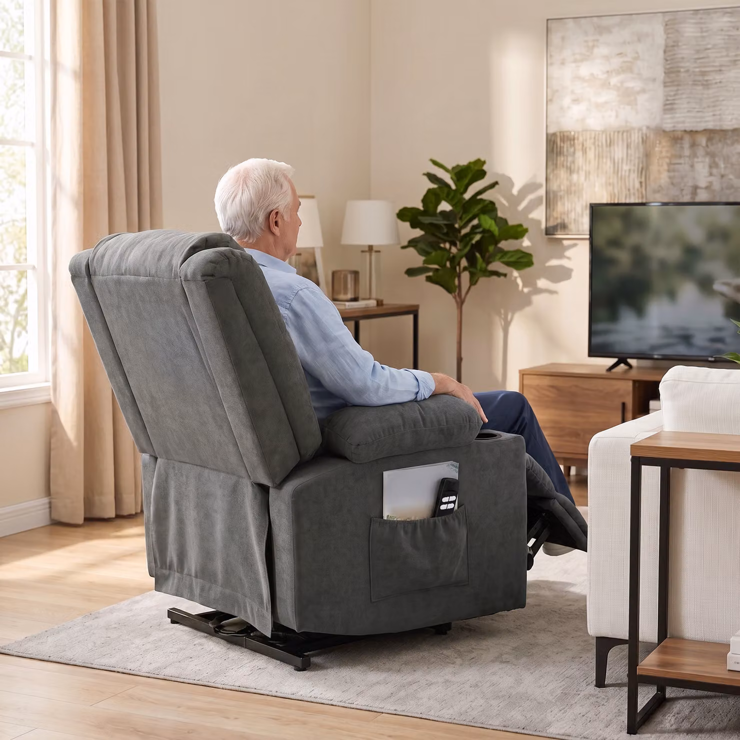 HOMCOM Dual Motor Electric Lift Recliner Chair with Massage and Heat, Dark Grey – 7