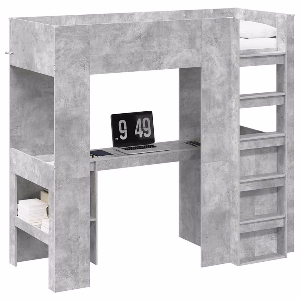 Berkfield Home Loft Bed Frame with Desk and Storage, Concrete Grey, W/D/H: 190 x 75 x 59 cm – 2