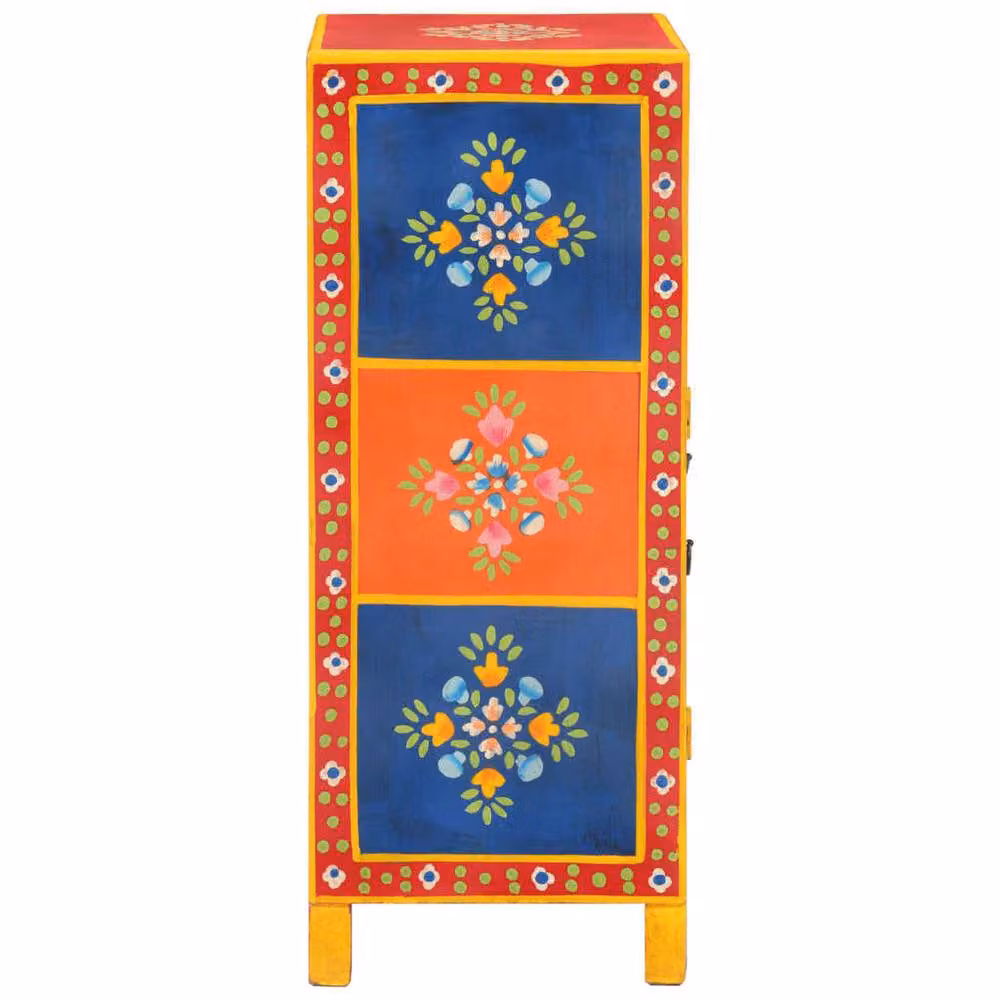 Berkfield Home Hand Painted Mango Wood Sideboard, Multicolour Floral Ethnic Design, W: 54 cm, D: 30 cm, H: 74 cm – 3