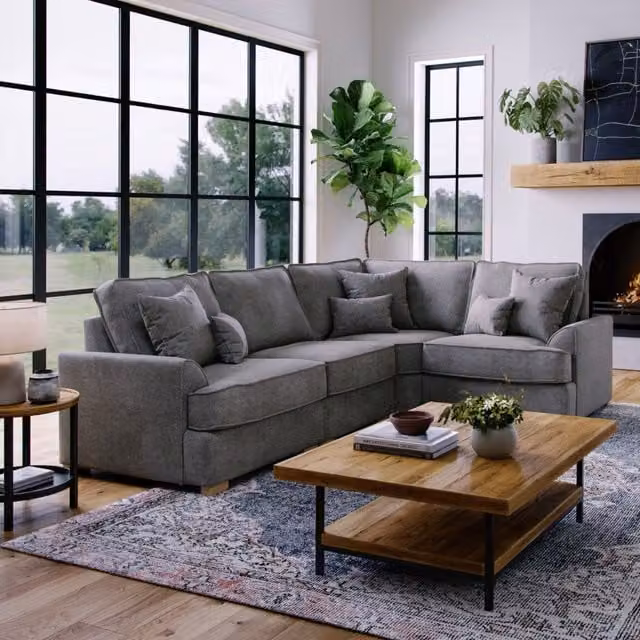 The Great Sofa Company Ophelia Right Hand Facing Chenille Corner Sofa in Grey, 3 Seater