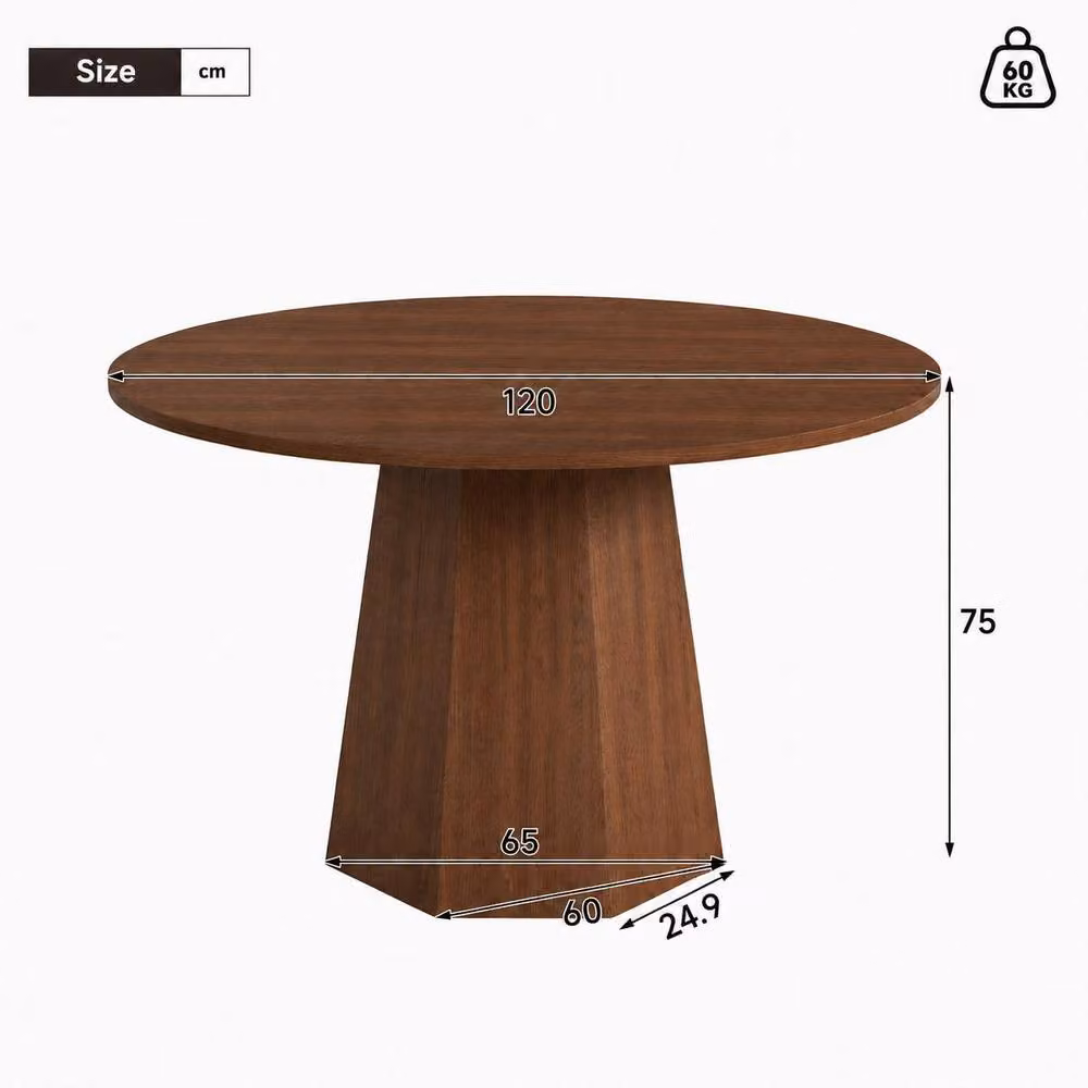 STILVORA Modern Round Dining Table in Brown, Diameter: 120 cm – 3
