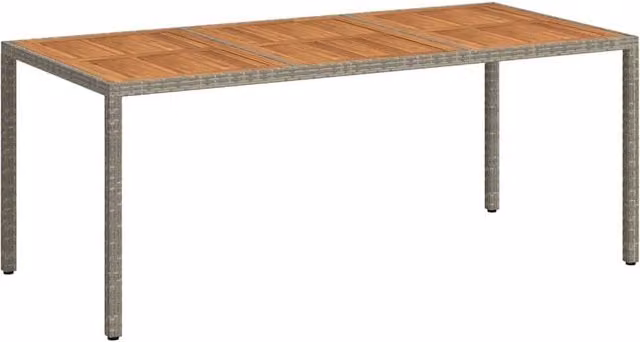Berkfield Home Grey Poly Rattan and Acacia Wood Garden Table W/D/H: 190 x 90 x 75 cm