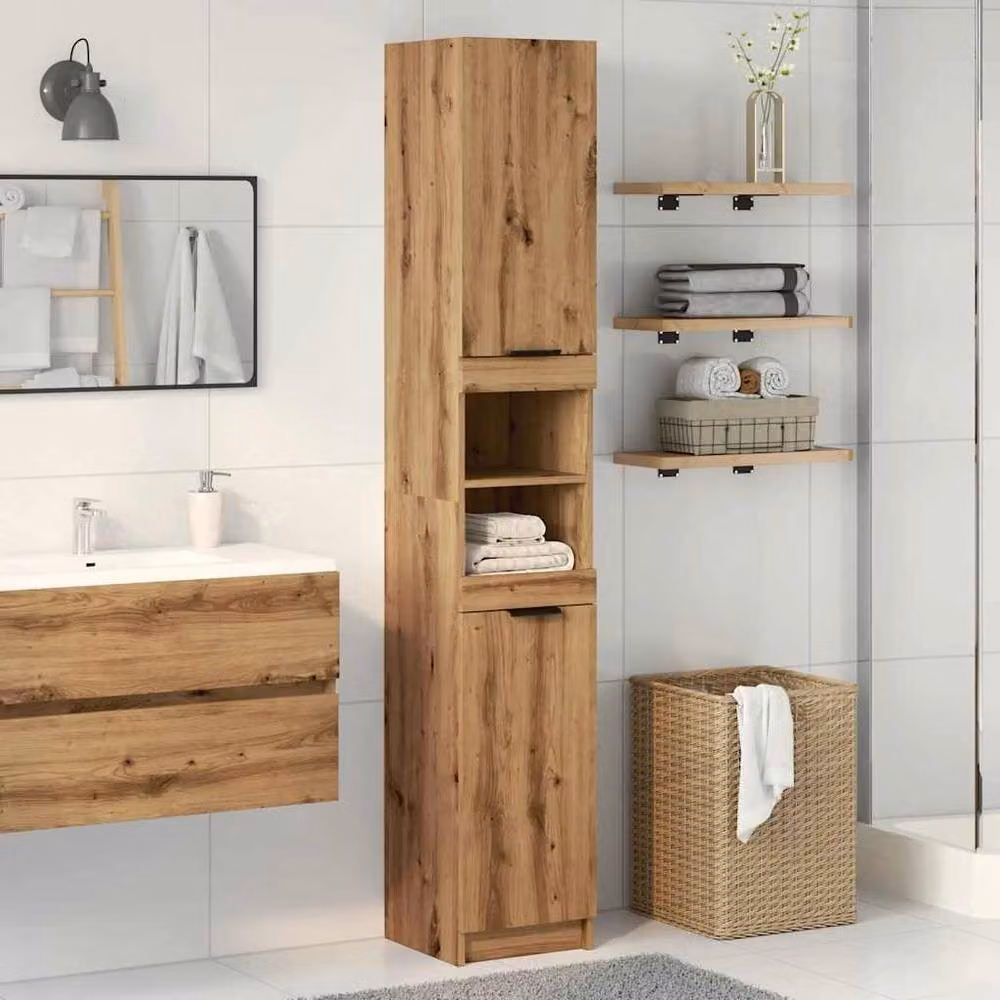 Berkfield Home Artisan Oak Bathroom Cabinet, Brown, W/D/H: 32 x 34 x 188.5 cm – 3