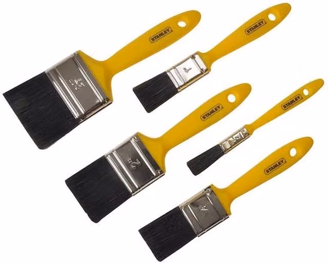 Stanley Hobby Flat Synthetic Paint Brush with Rust Protected Plastic Handle in Yellow and Multicolour