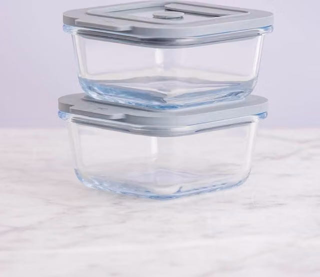 Kilner Set of 4 Vacuum Square Glass Storage Jars, 0.31 l, Transparent