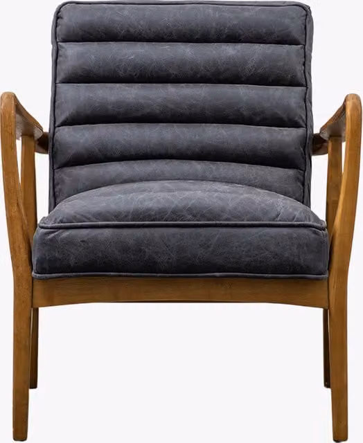 Perch & Parrow Mid-Century Scott Armchair in Black Leather with Oak Solid Wood Frame
