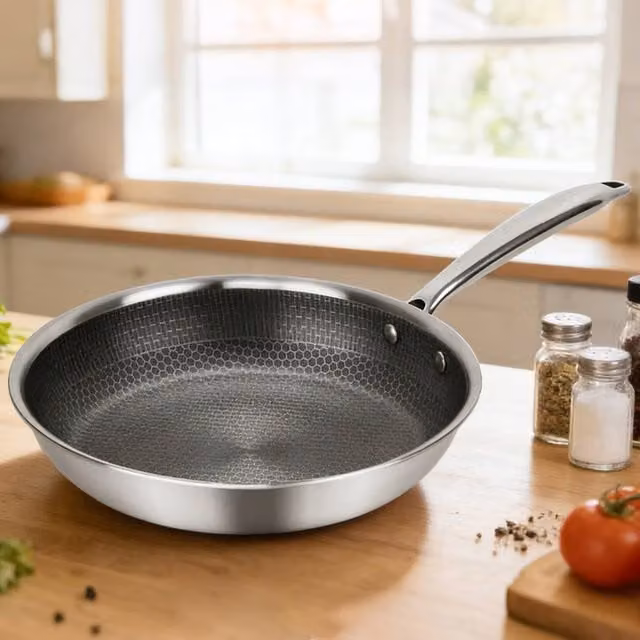 Ventryn Stainless Steel Non Stick Hex Induction Frying Pan, Silver, Diameter: 24 cm