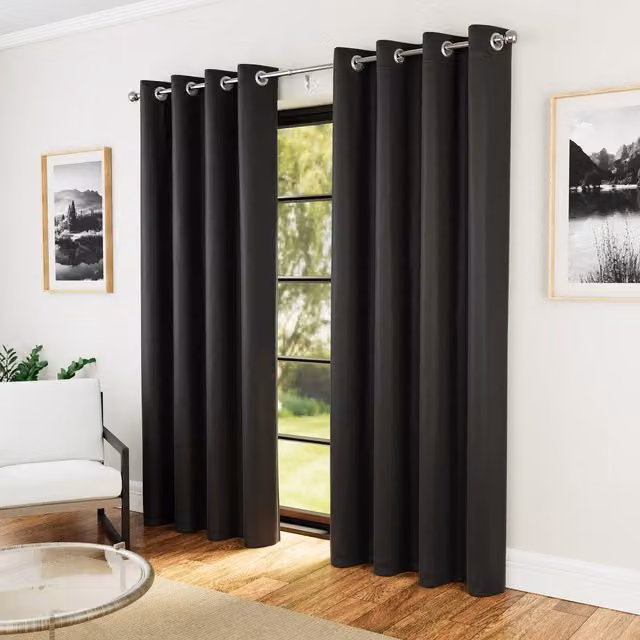 Enhanced Living Blackout Thermal Eyelet Curtains, Black, Pair, Width: 229 cm