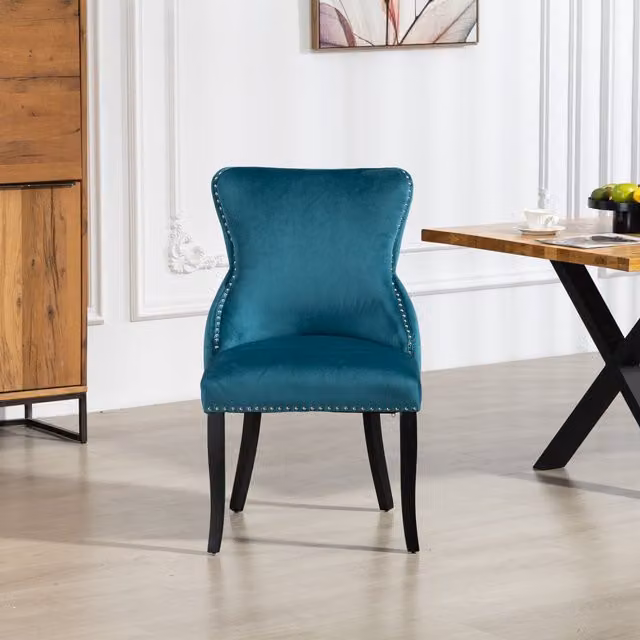 Artemis Home Palata Velvet Fabric Dining Chairs, Set of 2, Petrol Blue