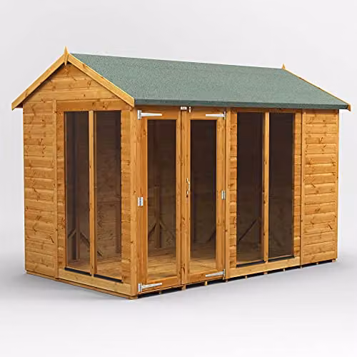 Powersheds Premium Apex Wooden Summer House Shed in Brown with Security Features and PVC Window Sills – 1