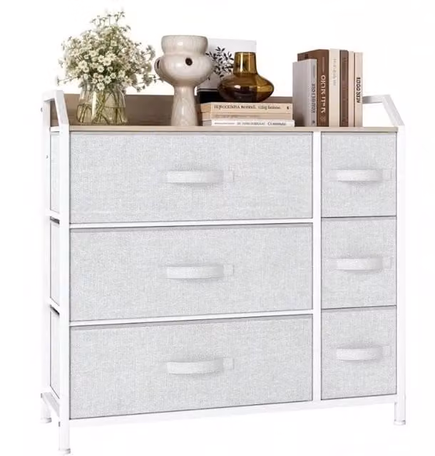 VOGREX Grey 6 Drawer Fabric Bedroom Storage Chest with Metal Frame – 1