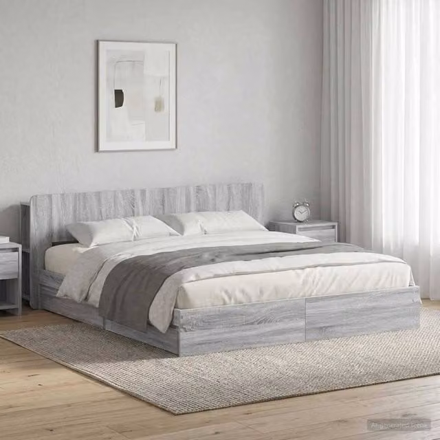 Berkfield Home Modern Bed Frame with Storage Drawers in Grey Sonoma, Engineered Wood, 200 x 200 cm