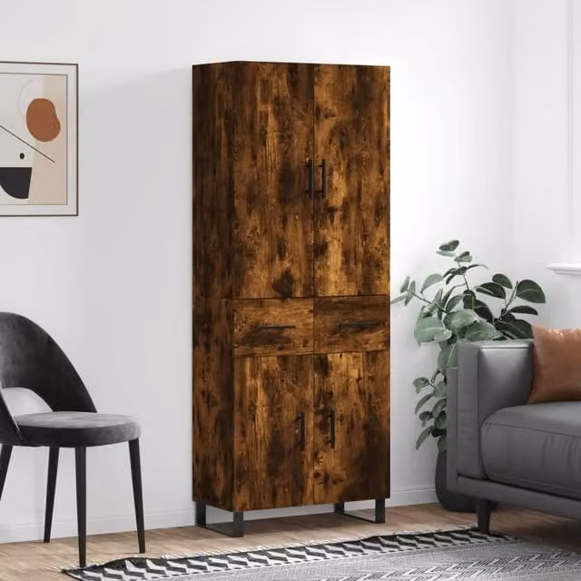 Berkfield Home Smoked Oak Highboard in Brown, W/D/H: 69.5 x 34 x 180 cm