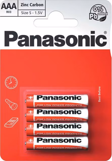 Panasonic AAA Batteries, Pack of 4, Red